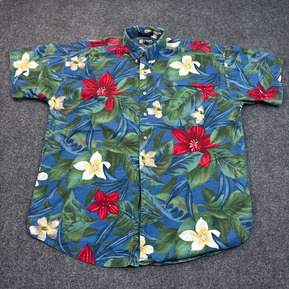 Vintage Chaps Ralph Lauren Hawaiian Shirt Mens Size Large Floral Short Sleeve